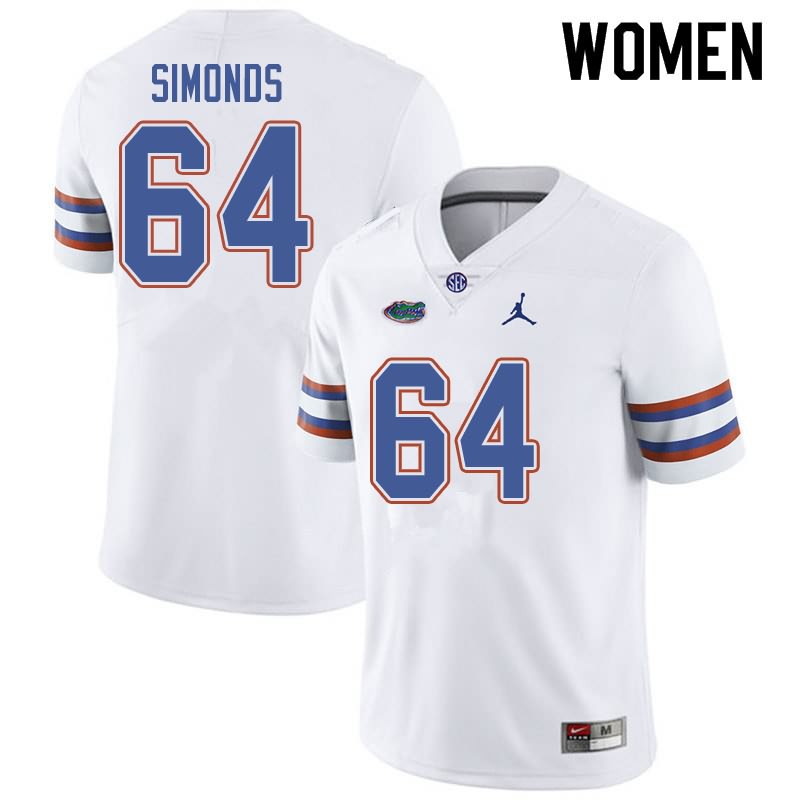 Women's NCAA Florida Gators Riley Simonds #64 Stitched Authentic Jordan Brand White College Football Jersey DHY6865TN